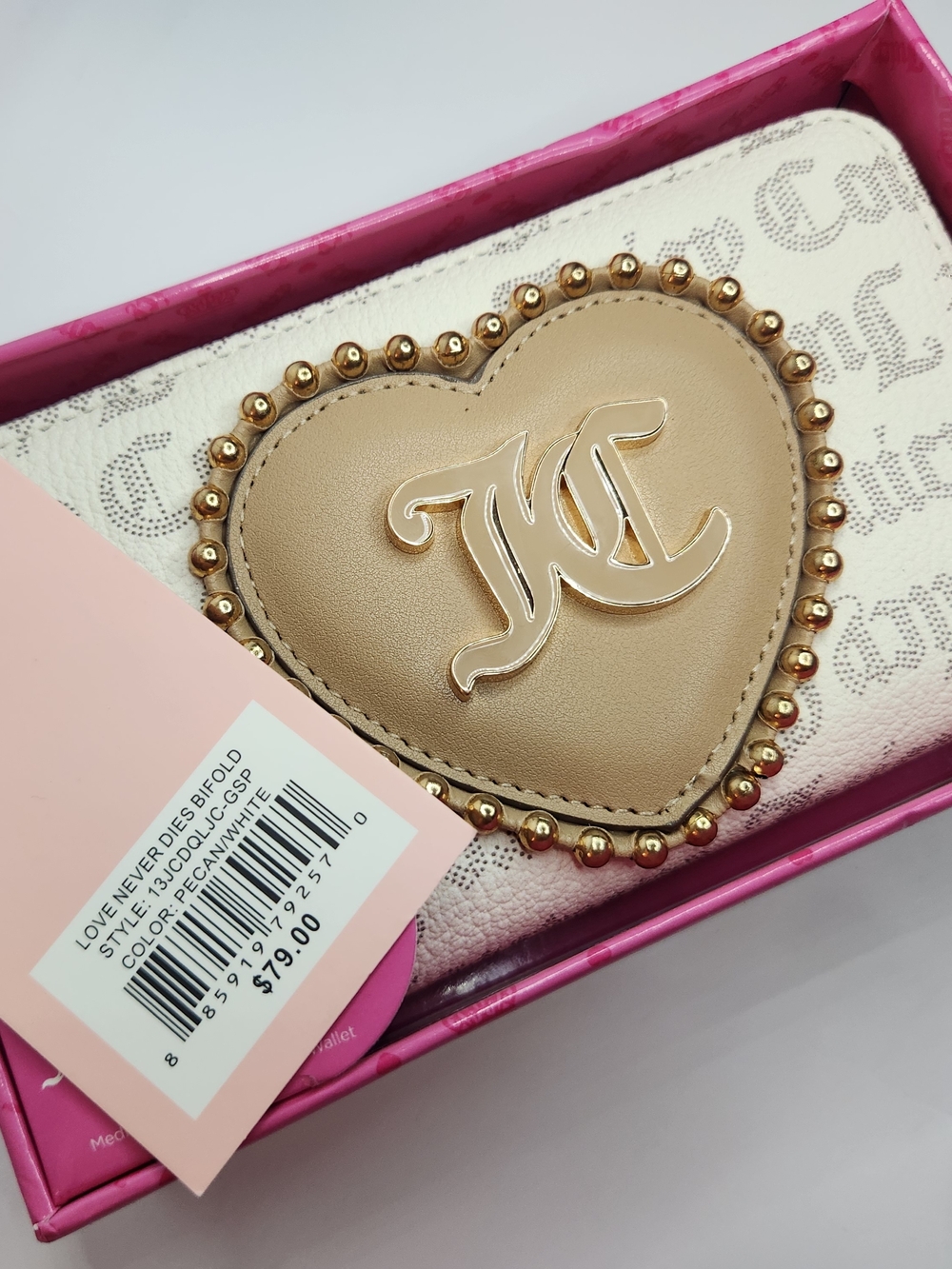 Juicy Couture Love Never Dies Heart Bifold Wallet - Beige w/ Gold Accent NWT/Box
